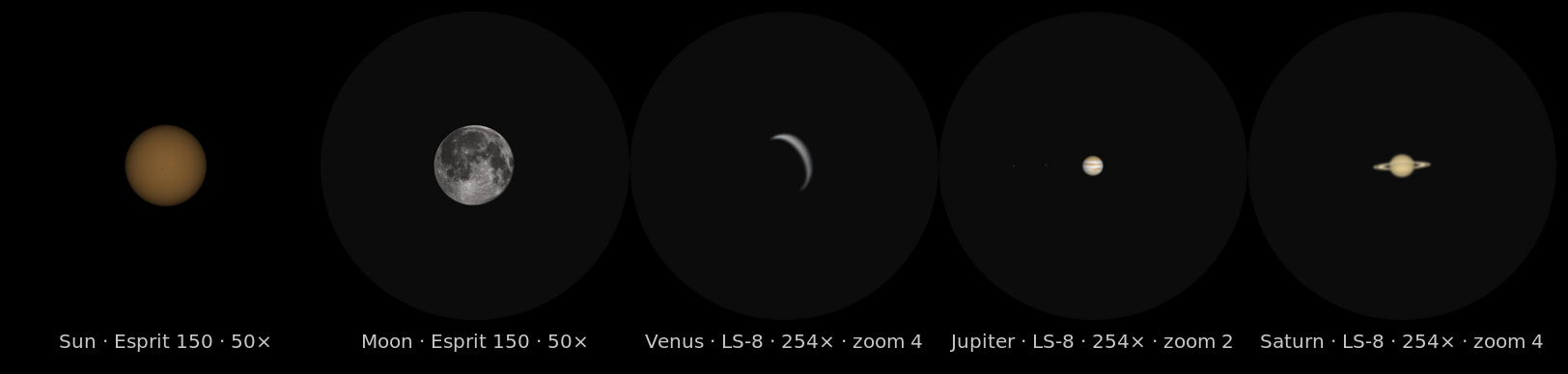 The Sun, the Moon, Venus, Jupiter and Saturn in the eyepiece tonight