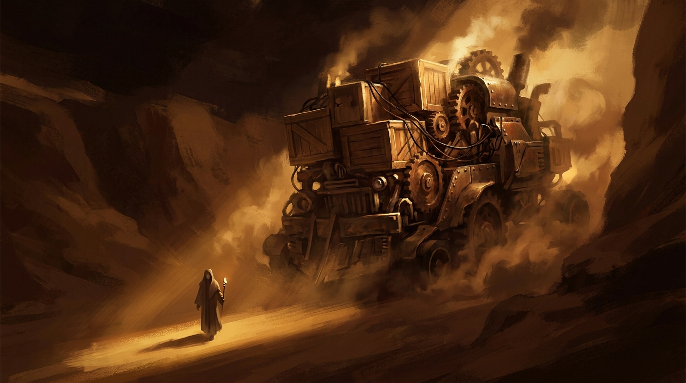The lumbering machine and the one who travels light